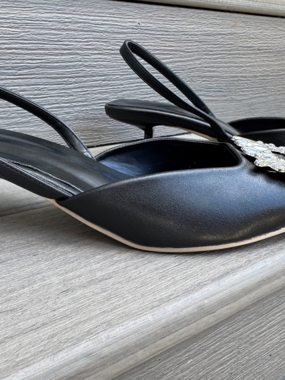Women's Kitten Heels Slingback Pumps Rhinestone Closed Pointed Toe - Picture 4 of 5